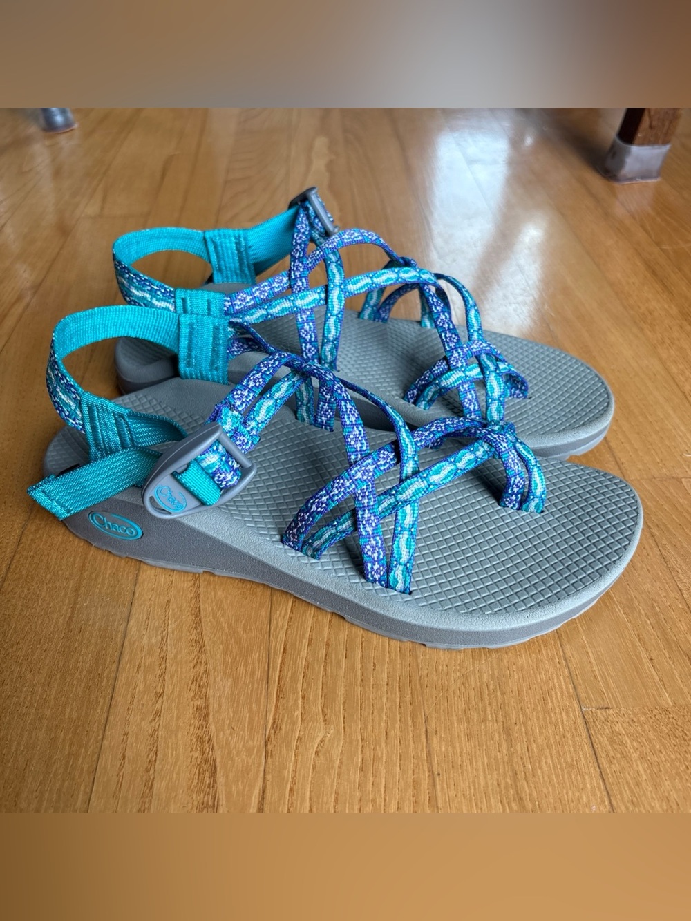 Chaco Z/Cloud X2 Sandals Teal Purple Gray White Arch Support Hiking Womens Sz 9
